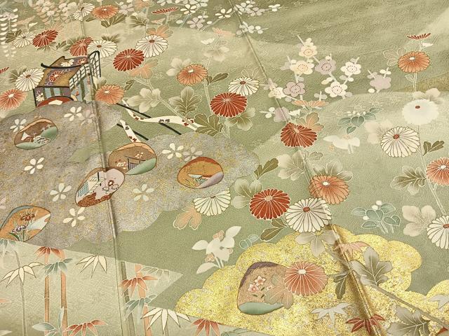 平和屋着物●訪問着 友禅 作家物 御所車花文 金銀彩 正絹 逸品 AABH0641fy