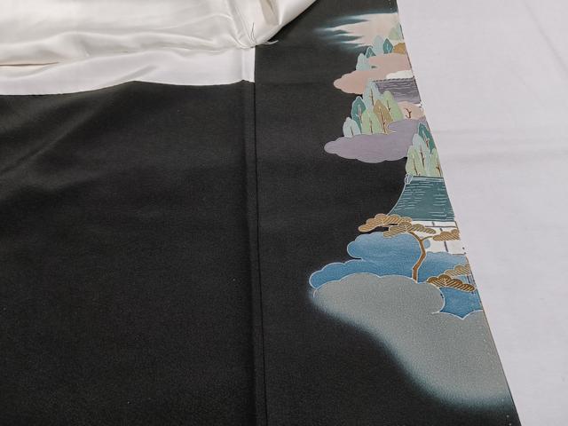 平和屋着物●豪華黒留袖 友禅 作家物 風景松文 暈し染め 金彩 正絹 逸品 AABH0650fy