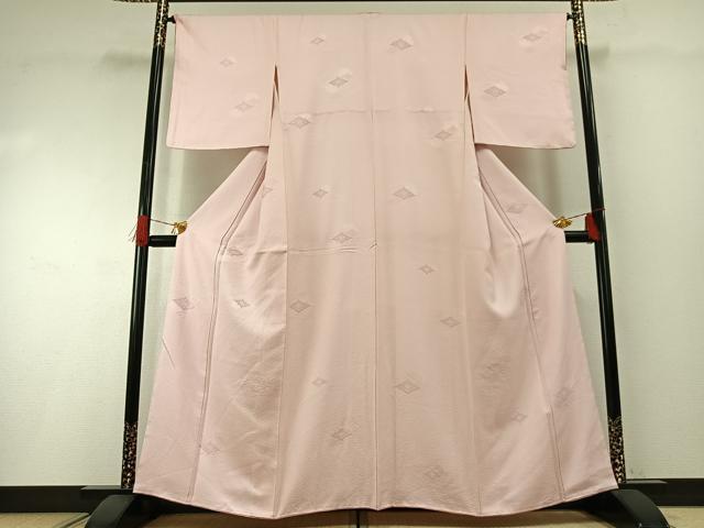 平和屋着物●上質な色無地 花菱地紋 薄桜色 正絹 逸品 未使用 AABH0656fy