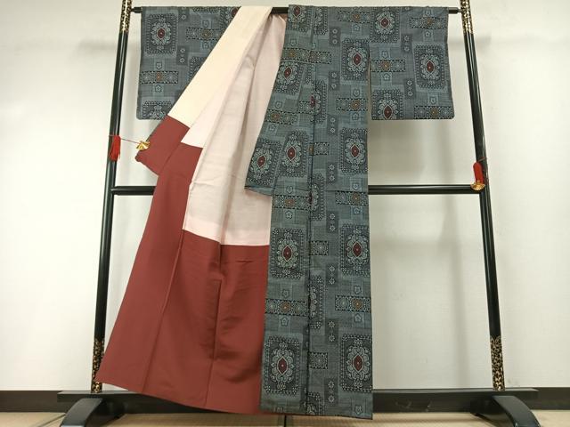 平和屋着物●本場大島紬 割り込み絣 正絹 逸品 AABH0661fy