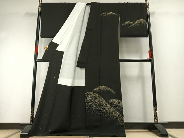 平和屋着物●日本舞踊家 岩井流宗元 岩井友見 訪問着 風景文 黒地 金彩 正絹 逸品 AABH0664fy
