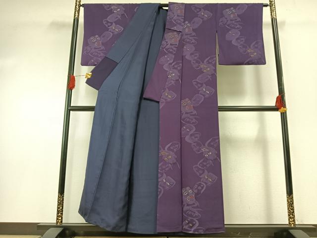 平和屋着物●お召 能面 金銀糸 正絹 逸品 AABH0668fy
