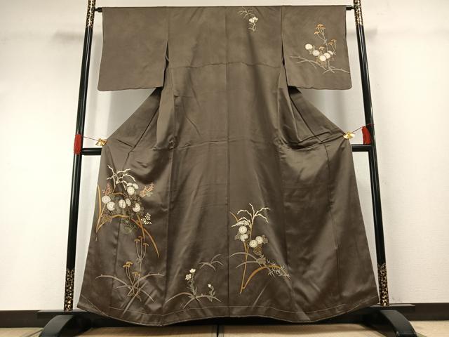 平和屋着物●訪問着 駒刺繍 草花文 金銀彩 正絹 逸品 未使用 AABH0670fy