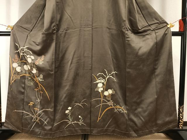 平和屋着物●訪問着 駒刺繍 草花文 金銀彩 正絹 逸品 未使用 AABH0670fy