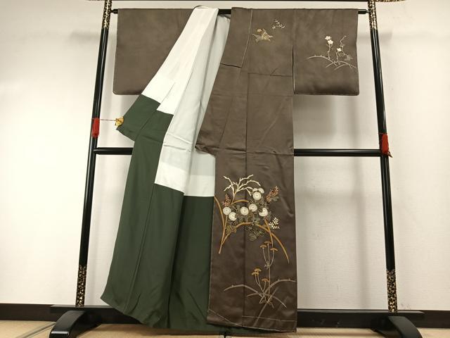 平和屋着物●訪問着 駒刺繍 草花文 金銀彩 正絹 逸品 未使用 AABH0670fy