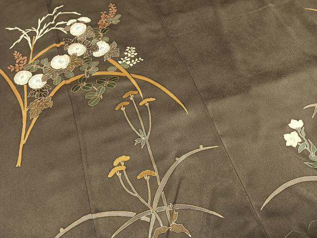 平和屋着物●訪問着 駒刺繍 草花文 金銀彩 正絹 逸品 未使用 AABH0670fy
