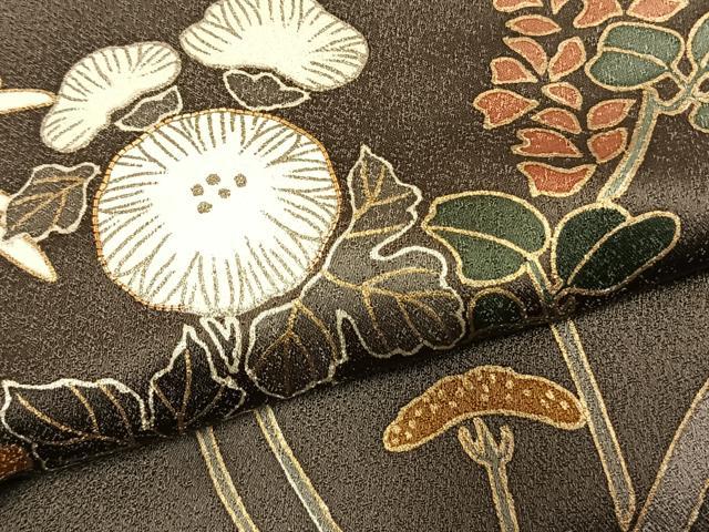 平和屋着物●訪問着 駒刺繍 草花文 金銀彩 正絹 逸品 未使用 AABH0670fy