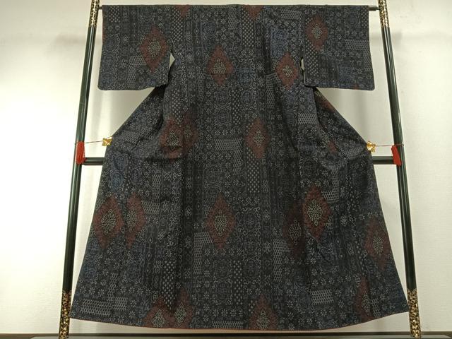 平和屋着物●結城ちぢみ 吉祥花文 正絹 逸品 AABH0675fy