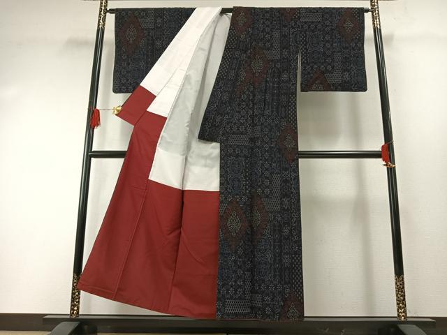 平和屋着物●結城ちぢみ 吉祥花文 正絹 逸品 AABH0675fy