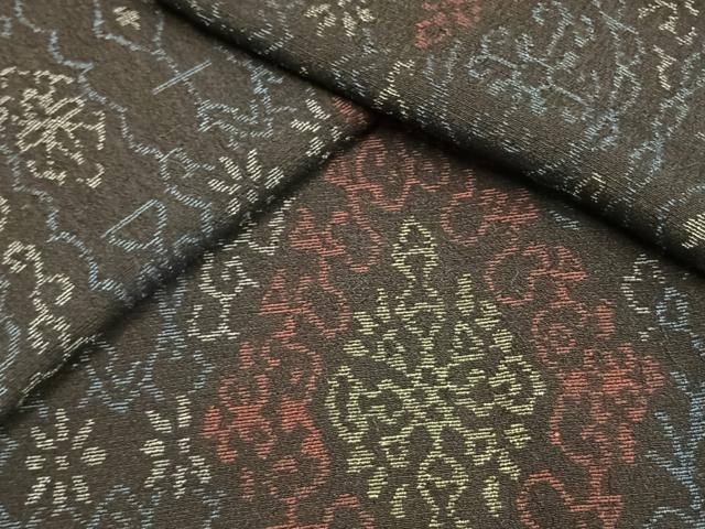 平和屋着物●結城ちぢみ 吉祥花文 正絹 逸品 AABH0675fy
