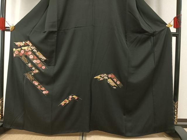 平和屋着物●訪問着 総刺繍 松竹梅 黒地 金彩 金糸 銀座秀粋 たとう紙付き 正絹 逸品 AABH0682fy