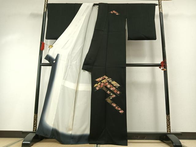 平和屋着物●訪問着 総刺繍 松竹梅 黒地 金彩 金糸 銀座秀粋 たとう紙付き 正絹 逸品 AABH0682fy