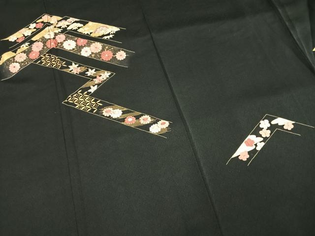 平和屋着物●訪問着 総刺繍 松竹梅 黒地 金彩 金糸 銀座秀粋 たとう紙付き 正絹 逸品 AABH0682fy