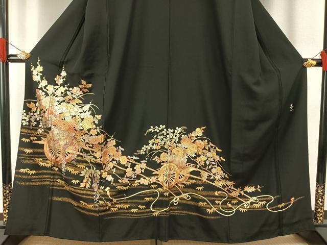 平和屋着物●金彩友禅 卓越技能者・名工・和田光正 黒留袖 片輪車花文 金銀彩 正絹 逸品 AABH0693fy