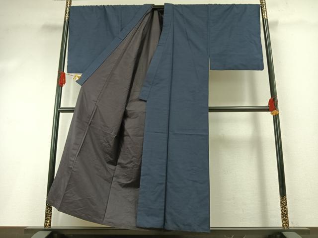 平和屋着物●男性 紬 アンサンブル 綾織 紺青色 正絹 逸品 AABH0699fy