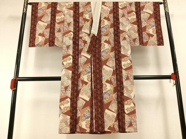 平和屋着物●長襦袢 無双仕立て 色紙重ね花文 正絹 逸品 未使用 AABH0705fy