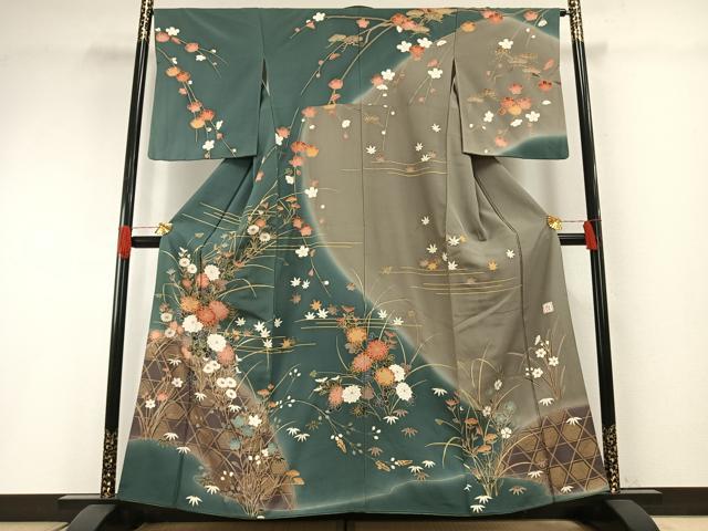 平和屋着物●訪問着 作家物 草花文 暈し染め 金彩 正絹 逸品 AABH0715fy