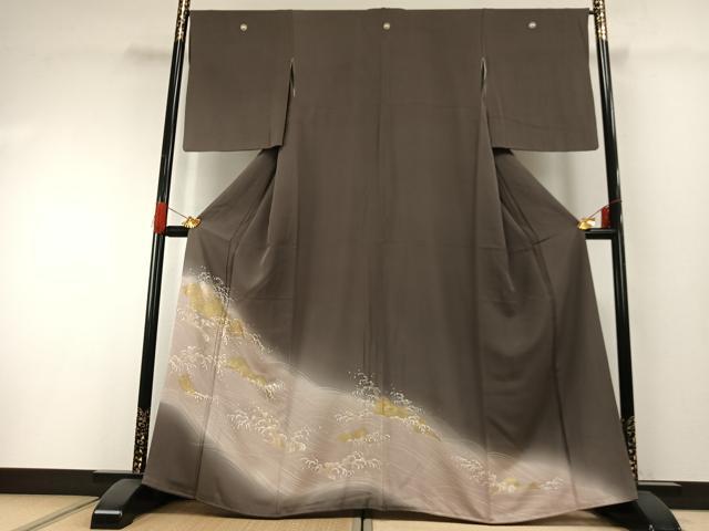 平和屋着物●豪華色留袖 友禅 立波文 暈し染め 金糸 金彩 正絹 逸品 AABH0726fy