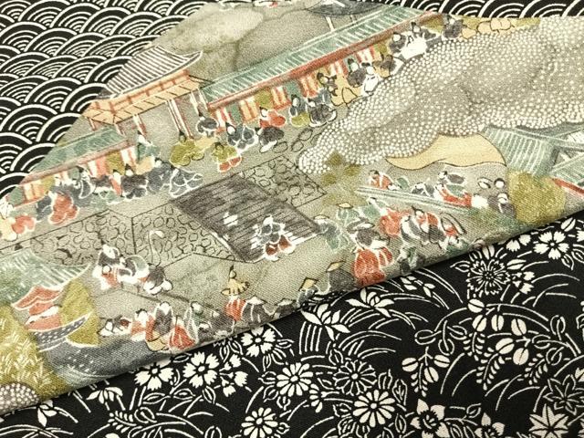 平和屋着物●西野慎一 訪問着 人物風景花文 正絹 逸品 AABH0733fy