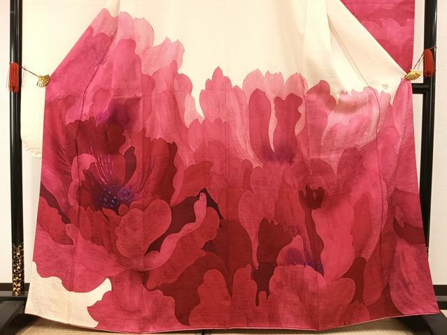 平和屋着物●豪華振袖・長襦袢(無双仕立て)セット 作家物 舞花文 半衿刺繍 正絹 逸品 AABH0735fy