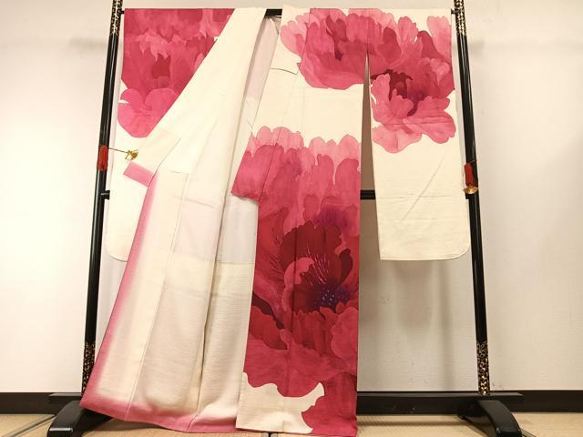 平和屋着物●豪華振袖・長襦袢(無双仕立て)セット 作家物 舞花文 半衿刺繍 正絹 逸品 AABH0735fy