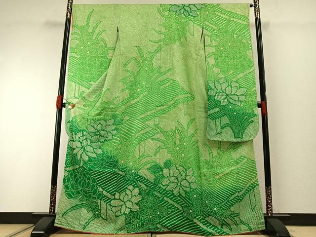 平和屋着物●豪華振袖 総絞り 草花文 暈し染め 正絹 逸品 AABH0736fy