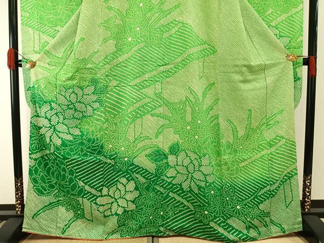 平和屋着物●豪華振袖 総絞り 草花文 暈し染め 正絹 逸品 AABH0736fy