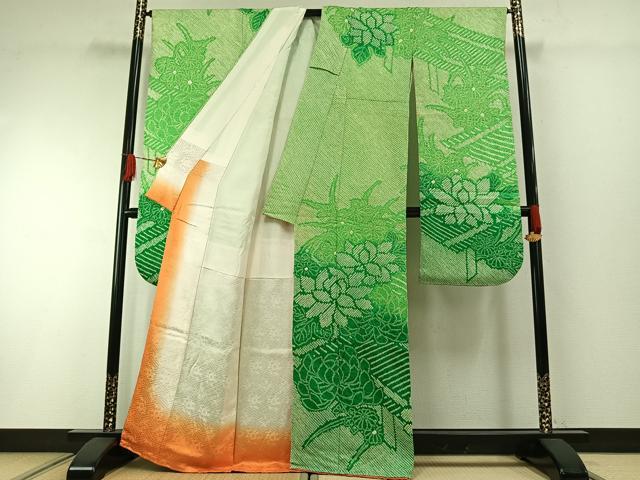 平和屋着物●豪華振袖 総絞り 草花文 暈し染め 正絹 逸品 AABH0736fy