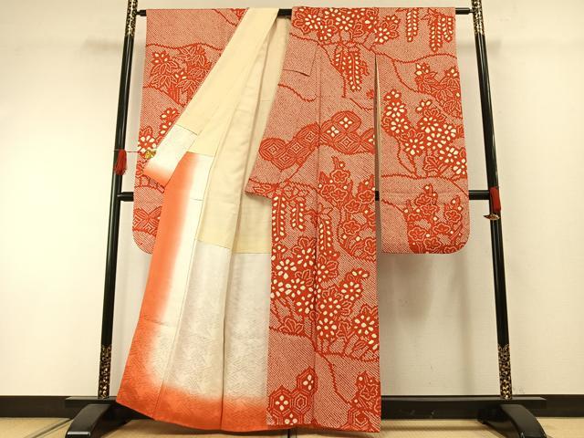 平和屋着物●豪華振袖 総絞り 草花文 正絹 逸品 AABH0738fy