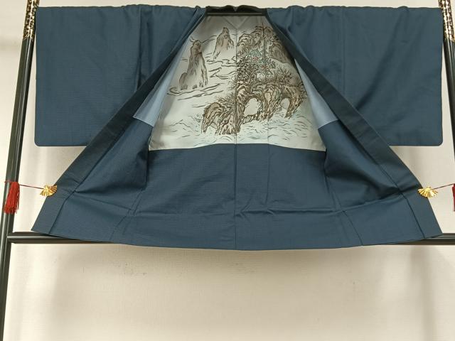 平和屋着物●男性 紬 アンサンブル 亀甲柄 キングサイズ 正絹 逸品 AABH0745fy