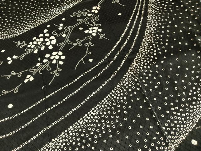 平和屋着物●訪問着 総絞り 草花文 暈し染め 黒地 正絹 逸品 AABH0750fy