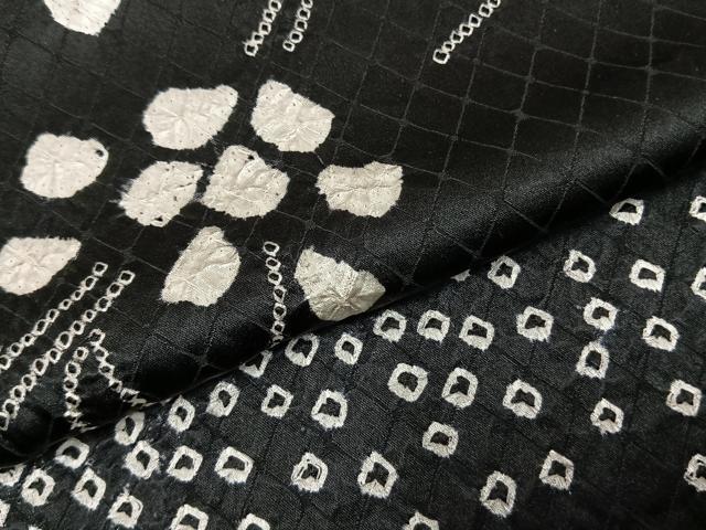 平和屋着物●訪問着 総絞り 草花文 暈し染め 黒地 正絹 逸品 AABH0750fy
