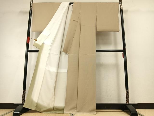 平和屋着物●伝統工芸師 服部光擴 江戸小紋 万筋 茶色×白色 正絹 逸品 AABH0751fy