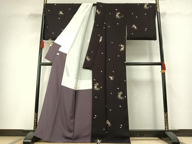 平和屋着物●上質な小紋 ろうけつ染 舞花文 正絹 逸品 AABH0755fy