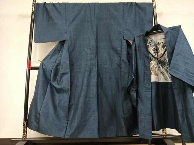平和屋着物●男性 紬 アンサンブル 格子 キングサイズ 正絹 逸品 AABH0760fy