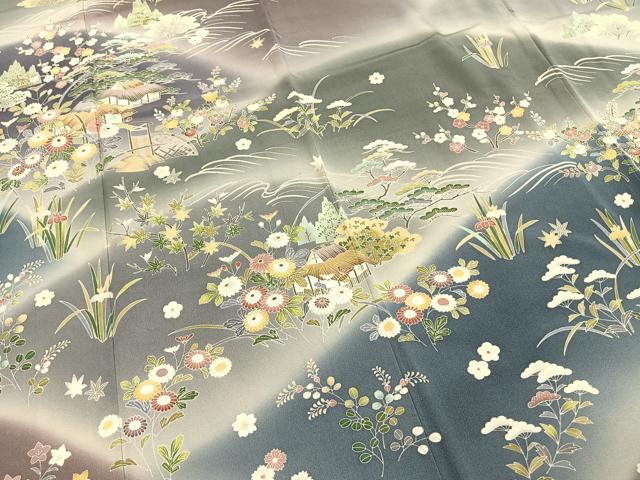 平和屋着物●訪問着 友禅 茶屋辻 暈し染め 正絹 逸品 AABH0771fy