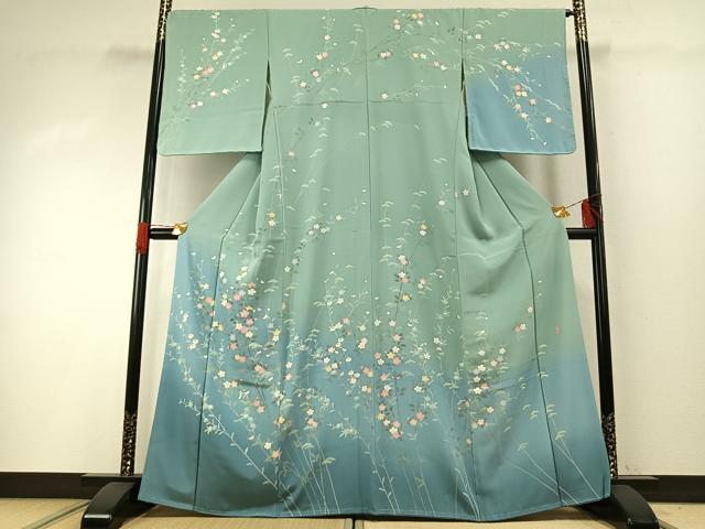 平和屋着物●訪問着 友禅 作家物 峰山 枝花文 暈し染め 正絹 逸品 AABH0772fy