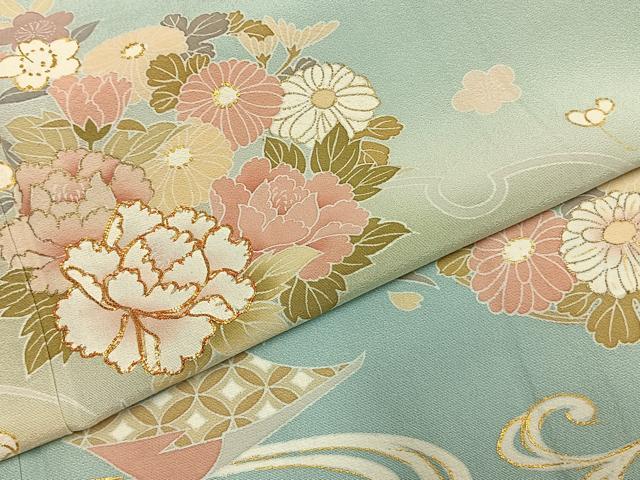 平和屋着物●訪問着 友禅 駒刺繍 草花文 暈し染め 金彩 正絹 逸品 AABH0773fy