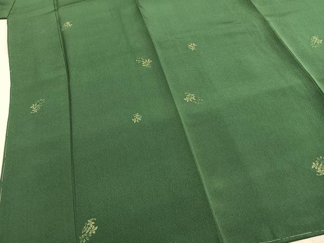平和屋着物●上質な小紋 本真珠入縫取 南天文 緑青色 反端付き 正絹 逸品 未使用 AABH0780fy