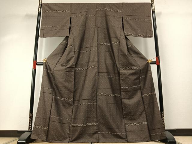 平和屋着物●お召 横段草花文 正絹 逸品 AABH0783fy