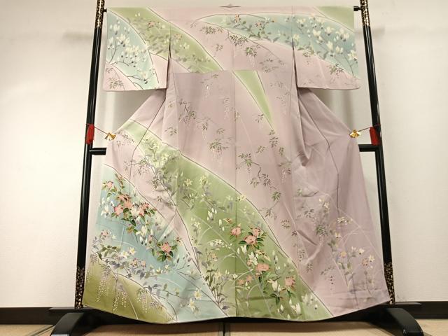 平和屋着物●訪問着 友禅 枝花文 暈し染め 正絹 逸品 AABH0788fy
