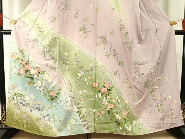 平和屋着物●訪問着 友禅 枝花文 暈し染め 正絹 逸品 AABH0788fy
