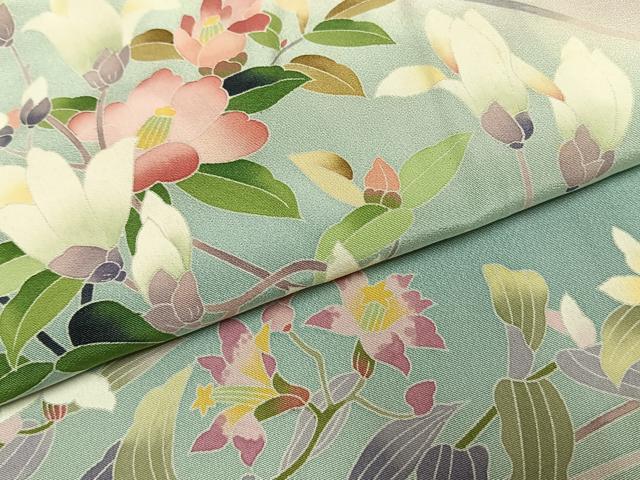 平和屋着物●訪問着 友禅 枝花文 暈し染め 正絹 逸品 AABH0788fy