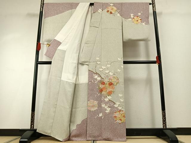 平和屋着物●訪問着 友禅 駒刺繍 枝花文 金彩 正絹 逸品 AABH0790fy