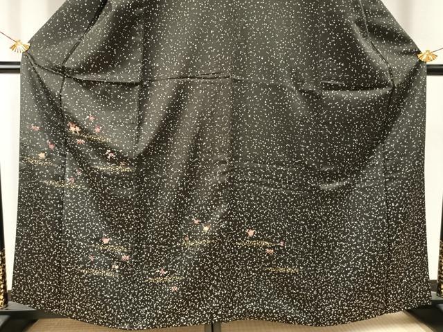 平和屋着物●訪問着 駒刺繍 草花文 黒地 金糸 金彩 越後屋 正絹 逸品 AABH0791fy