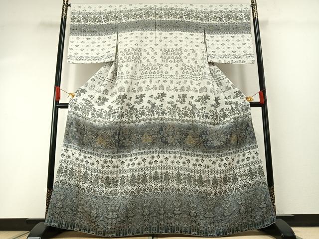 平和屋着物●訪問着 更紗花文 暈し染め 金彩 正絹 逸品 AABH0795fy