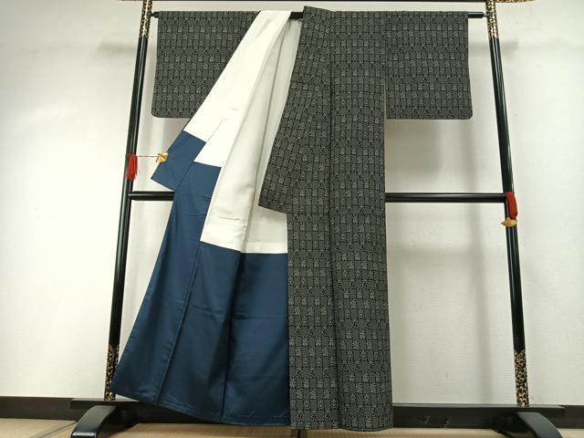 平和屋着物●西陣 お召 市松文様 反端付き 正絹 逸品 AABH0797fy