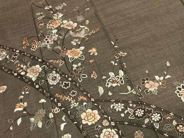 平和屋着物●本場大島紬 訪問着 総刺繍 カタス7マルキ 枝花文 正絹 逸品 AABH0800fy