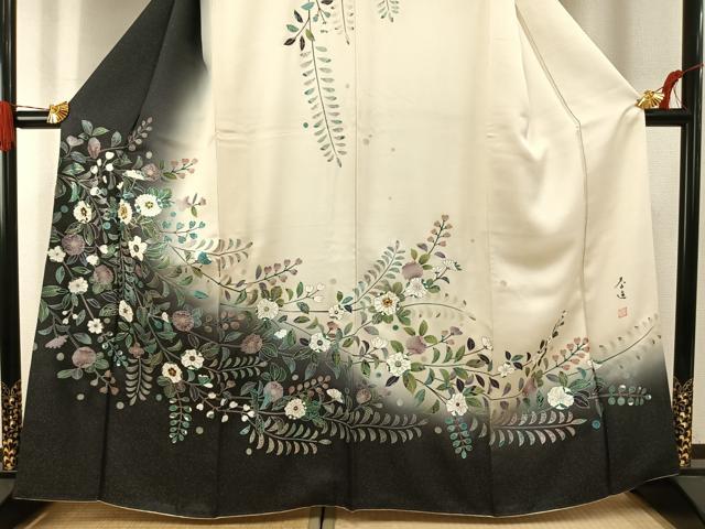 平和屋着物●螺鈿作家 甲斐泰造 訪問着 辻が花 暈し染め 銀通し地 正絹 逸品 AABH0805fy