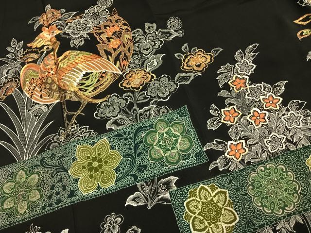 平和屋着物●創業460年・千總 黒留袖 駒刺繍 花鳥文 金糸 三越扱い 正絹 逸品 AABH0812fy